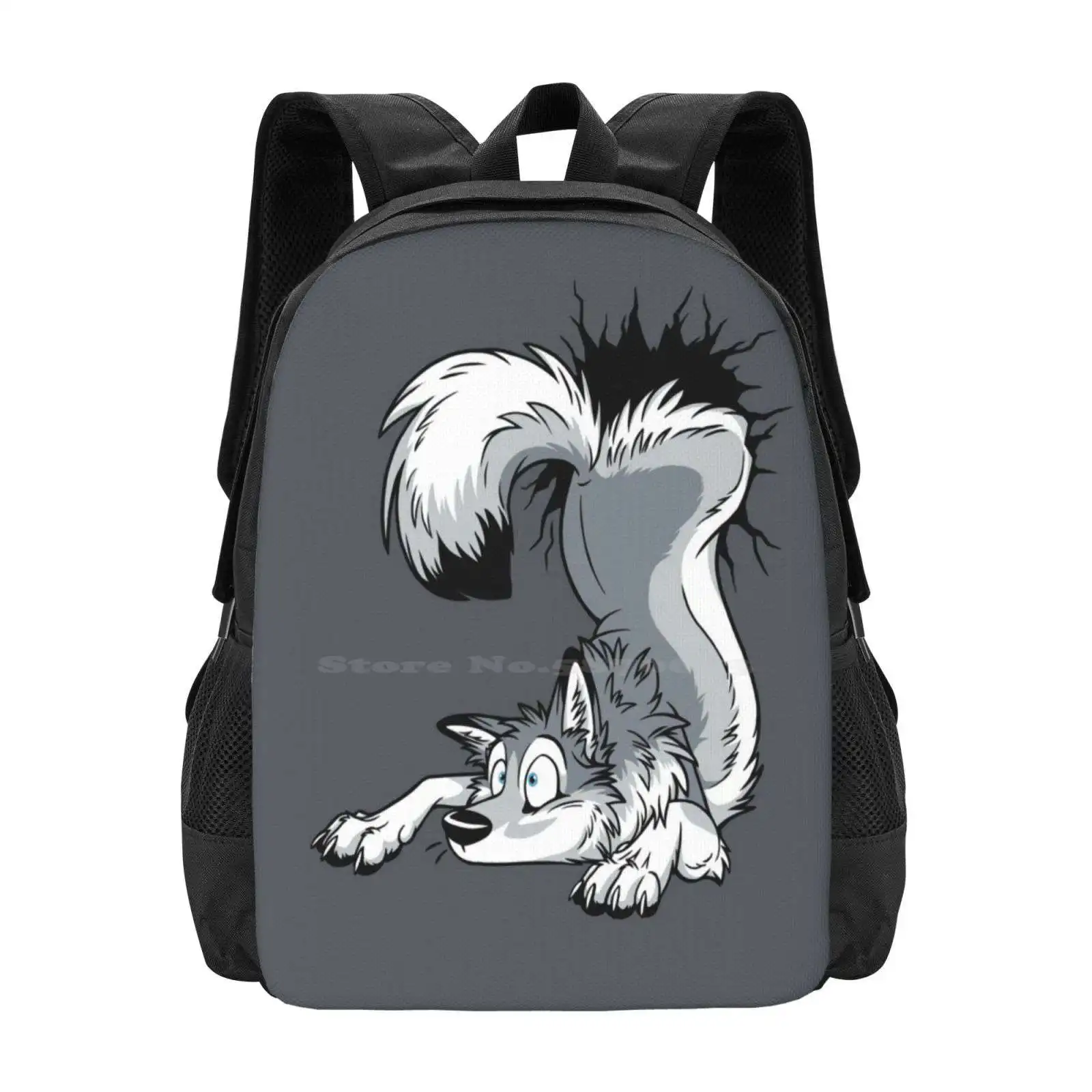 Un - Stuck Grey Husky Pattern Design Laptop Travel School Bags Pet Unstuck Wall Furry Animal Surprise Tanidareal Husky Dog Wolf