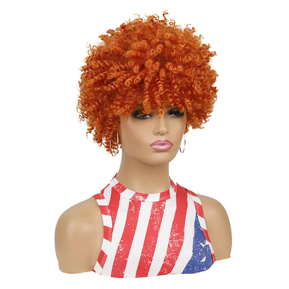 OUCEY Synthetic Hair Curly Wigs for Women Afro Kinky Curly Wig Female Orange Short Wigs on Sale Clearance Cosplay Wig Woman