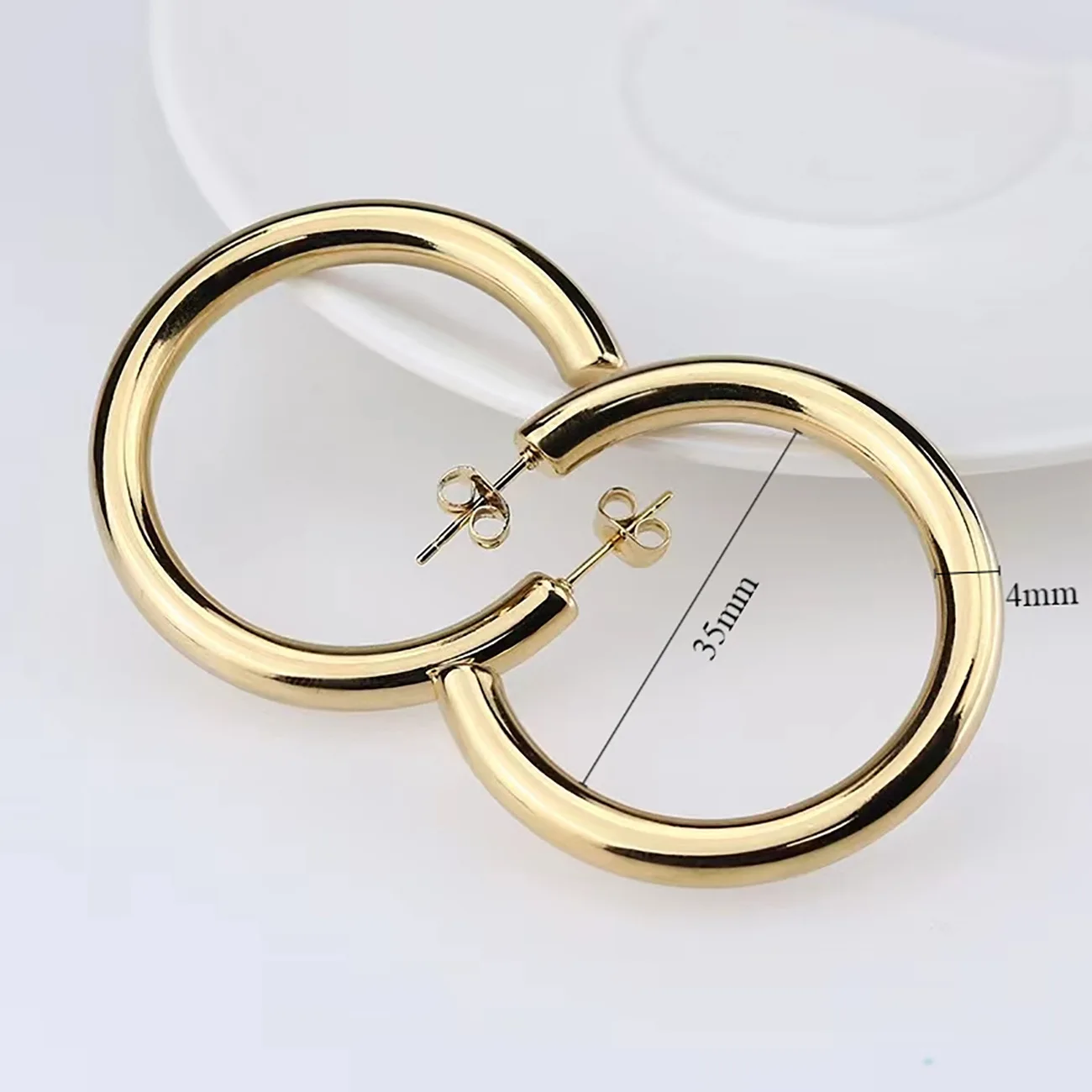 Oversize Gold Plated Hoop Earring Simple Thick Round Circle Stainless Steel Earrings for Women Punk Hiphop Jewelry Brincos