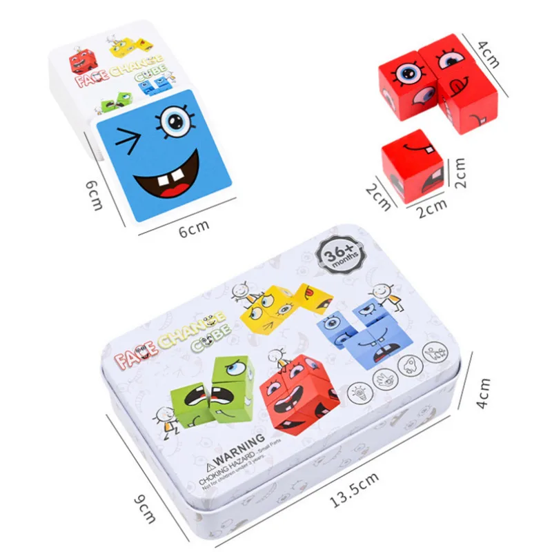 Kids Face Change Expression Puzzle Building Blocks Montessori Cube Table Game Toy Early Educational Toys for Children Gifts