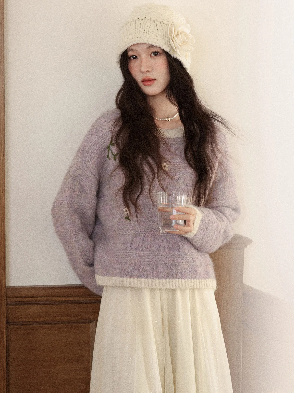 

Фиолетовый женский свитер с вышивкой и цветочным узором, удобный свободный крой, осенний топ от Deer towards