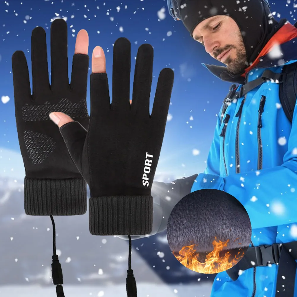 Touch Screen Heated Motorcycle Gloves Windproof USB Rechargeable Heating Thermal Gloves 2 Finger Heated Gloves Winter Ski Gloves