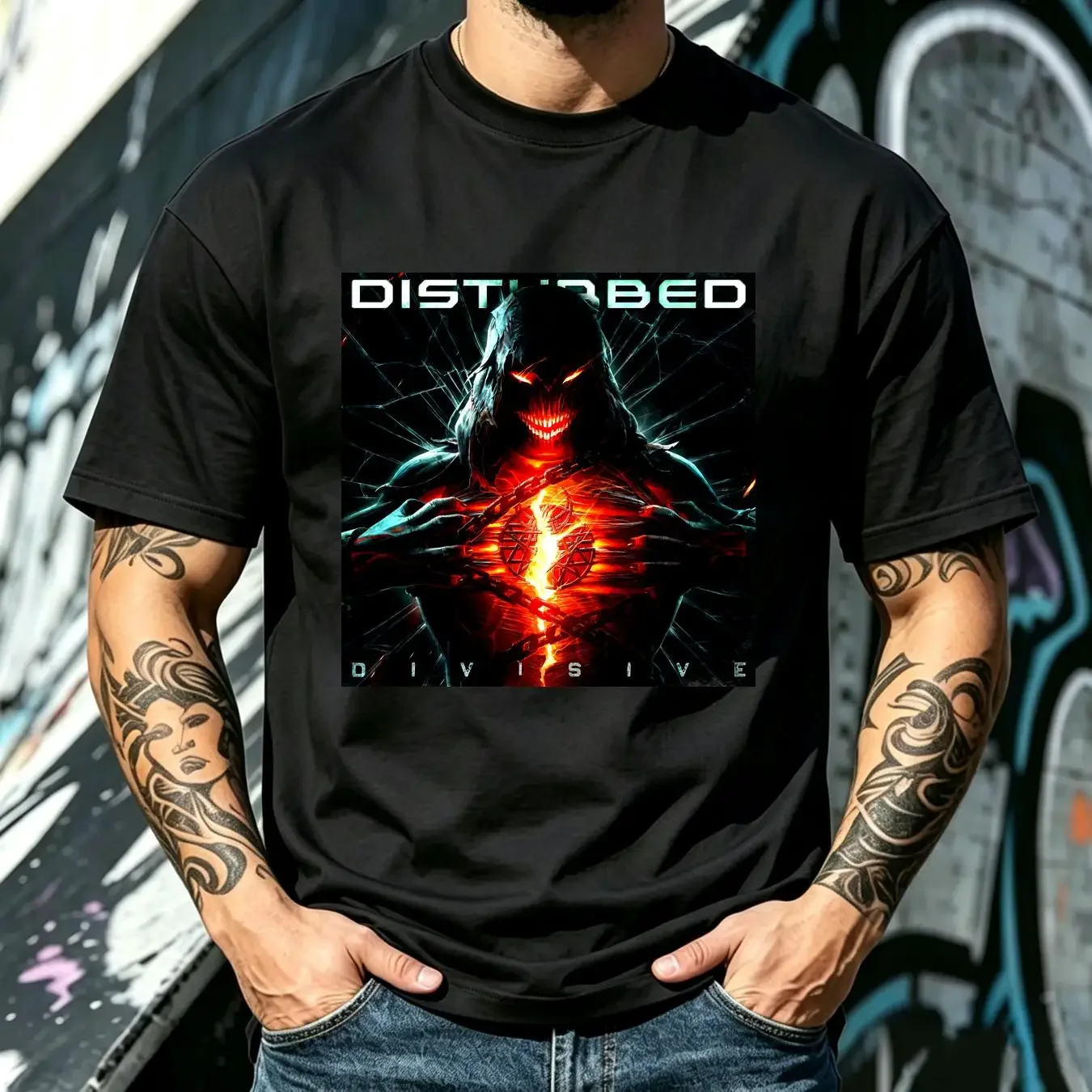 washed T Shirt New Popular Disturbed Band For Fan Black All Size S2919 vintage Washed Breathable Casual Unisex streetwear