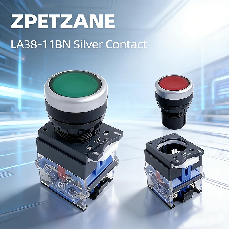 

2pcs LA38-11BN Push Button Switch Silver Contact 11GN Opening Size 22mm 10A 1NO1NC 2NO 2NC Reset/Self-locking Start Stop