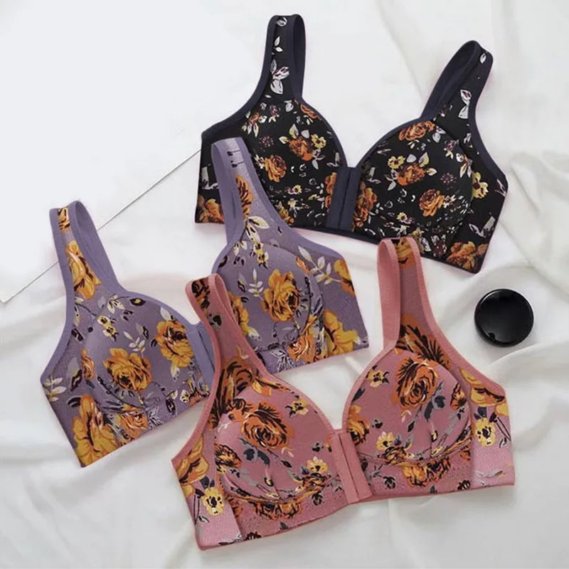 Floral Push Up Bra for Women Front Closure Wireless Bras Seamless Bralette Large Size Brassiere Thin Underwear Sexy Lingerie