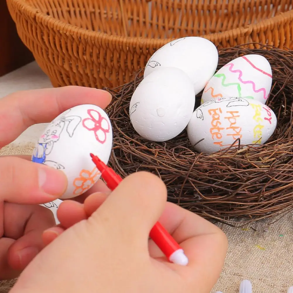 Kit de pintura de huevos de Pascua de huevos de espuma pintados a mano con bolígrafos coloridos, huevos de espuma hechos a mano para decoración