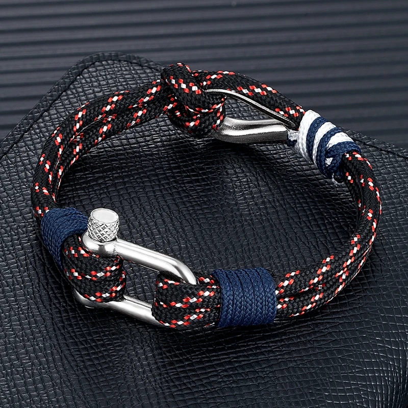 MKENDN Surfer Men Nautical Bracelet Adjustable Rope Bracelet With Stainless steel Carabiner For Women Outdoor Survival Jewelry