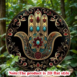 Vintage Aluminum Hamsa Hand Wall Decor Sign, Classic Round Metal Art, for Home, Office, Bar, Party Decoration