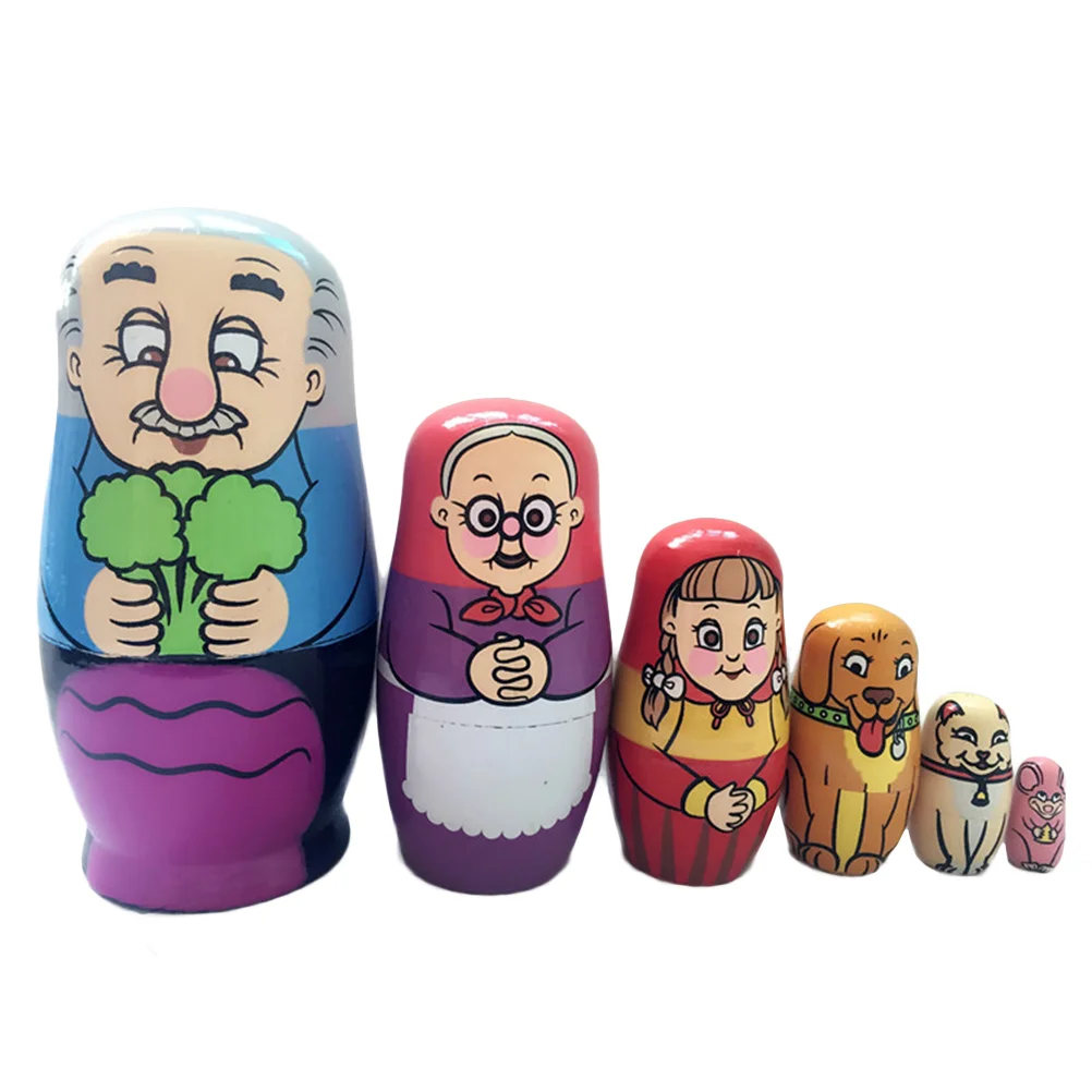 

6Pcs Beautiful Handmade Wooden Russia Nesting Dolls Gift Russian Nesting Wishing Dolls Cartoon Matryoshka Toy