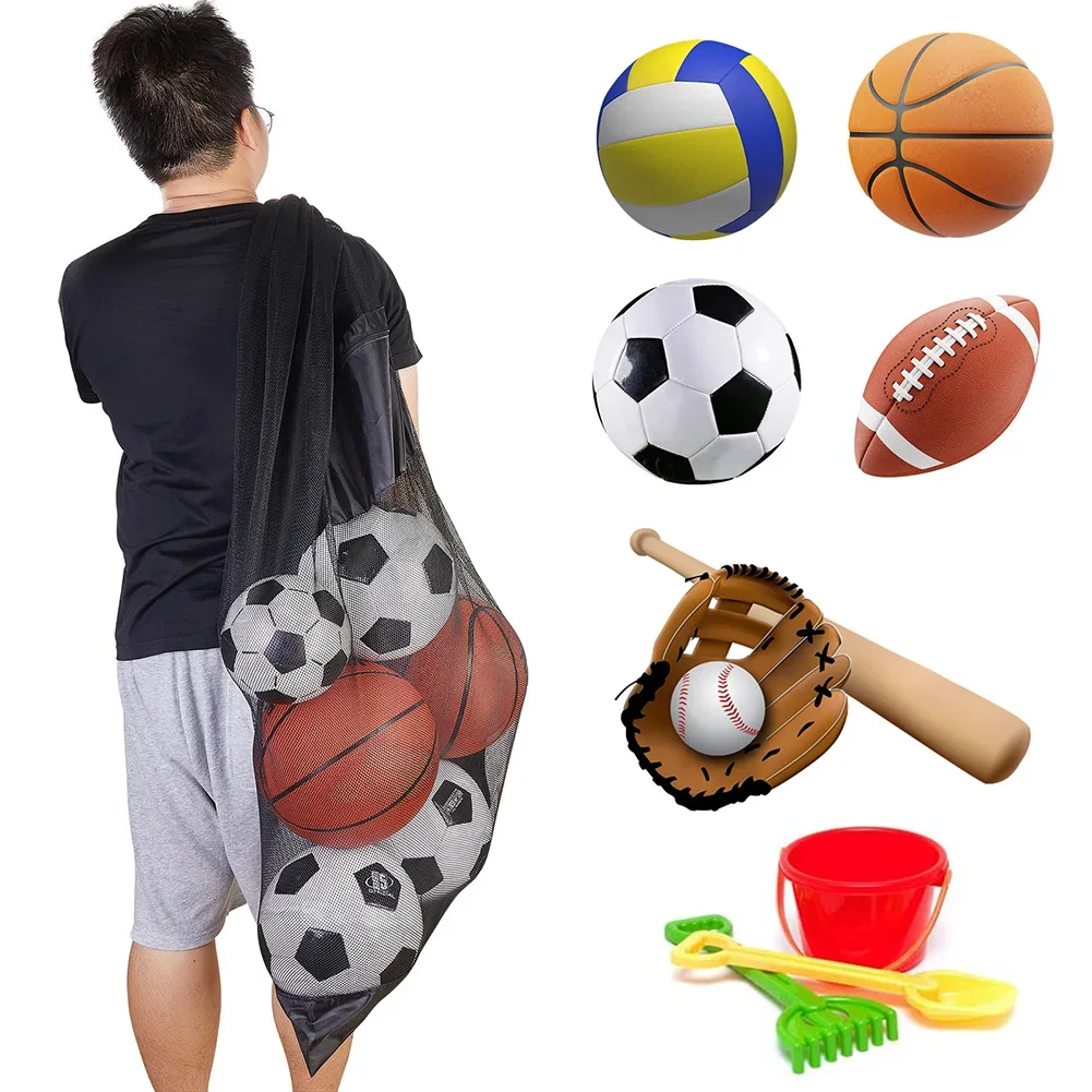 Drawstring Sports Ball Bag Extra Large Mesh Soccer Ball Bag with Zipper Pocket Net Pack Gym Bags for Holding Basketball Football