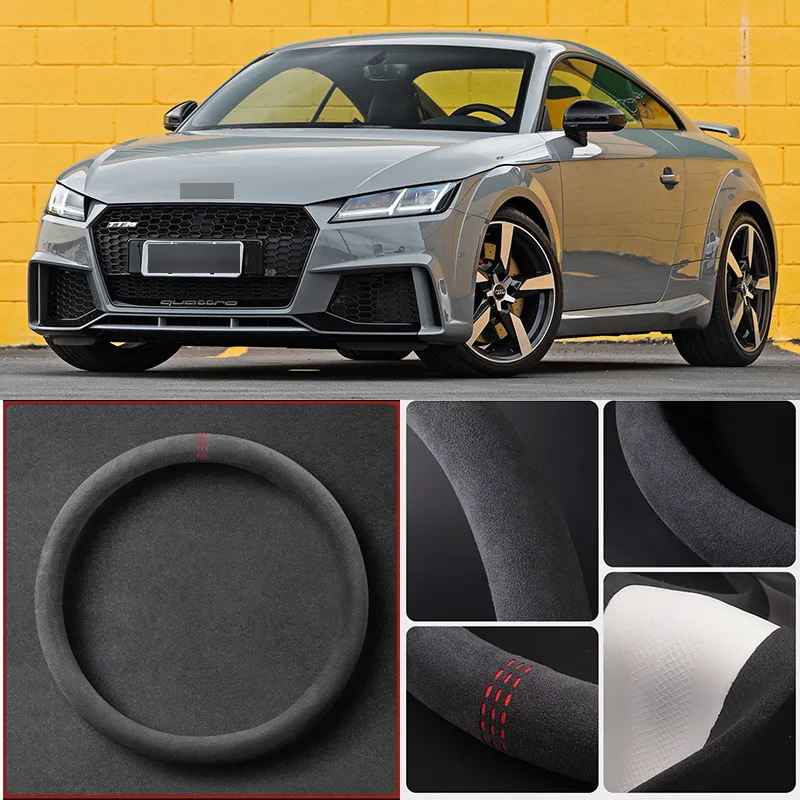 

Alcantara Anti-Slip Black Suede Leather Car Universal Steering Wheel Cover For Audi TT RS Car Accessories