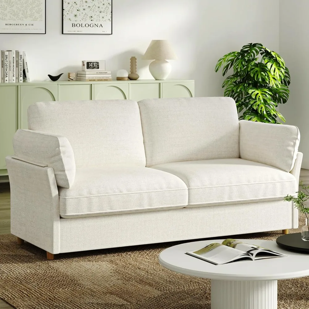 Loveseat Sofa, 70 inch Beige Couch, Modern Comfy Sofa with Deep Seat Soft Cushions, Small Sofa Couches for Living Room