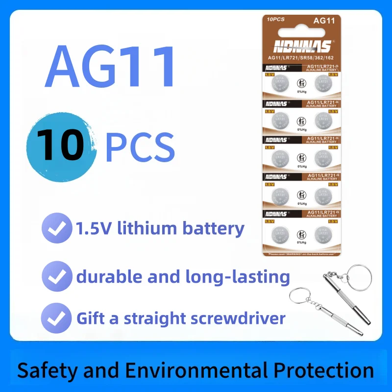 AG11 Button Battery SR721SW 1.55V Cell Watch Battery 0%Hg Mercury Free for Watch Toys Remote with Gift Small Battery Circular