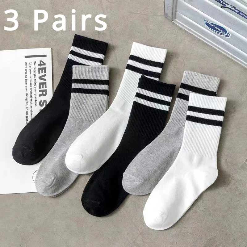 3 or 10 Pairs Women Sports Socks High Tube Cotton Socks Striped White Black Socks Middle Tube High Quality Cute Socks