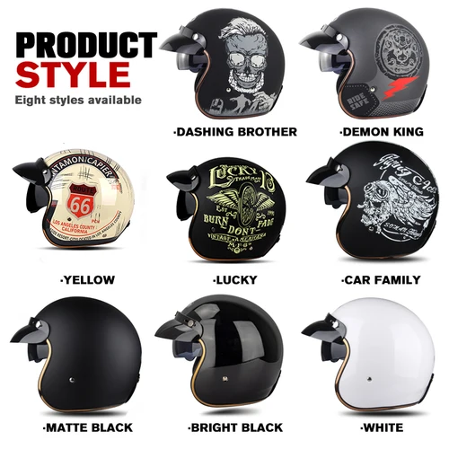 Imagen 2 del producto Casco de motocicleta Retro con certificación DOT, Casco de cara abierta para Cafe Racer, accesorios para motocicleta, cascos de Moto para hombre