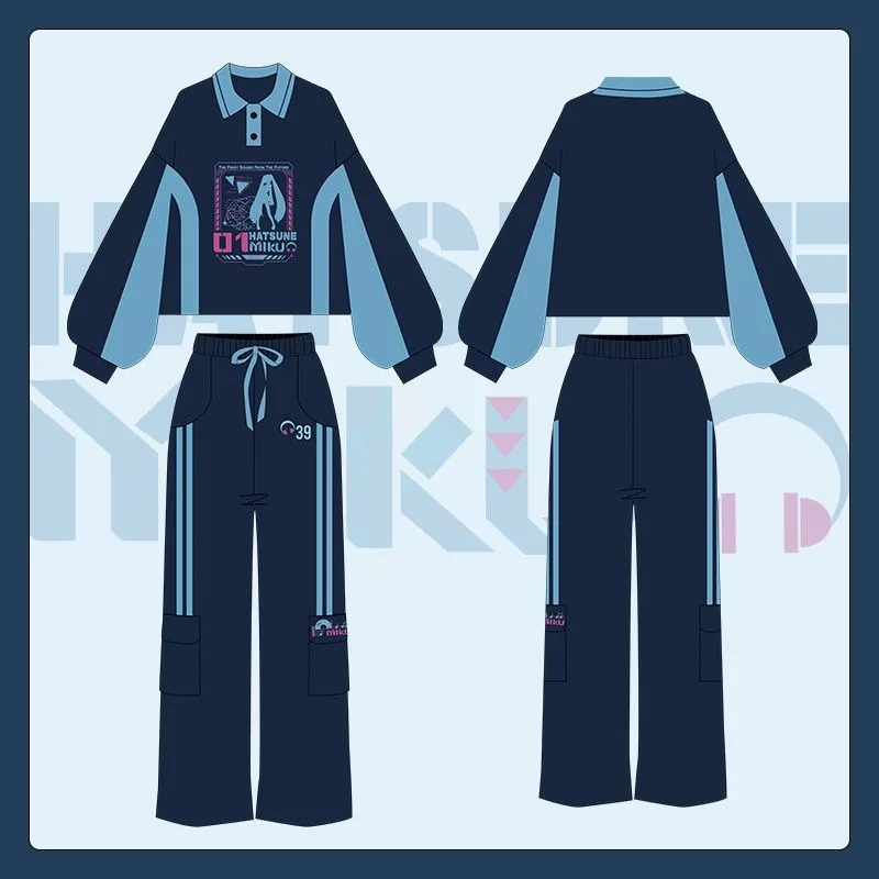 

Anime Hatsune Miku Sports suit Men and Women Cosplay Costume T-shirt sweatpants Casual Fashion Trousers Sweatshirt birthday gift