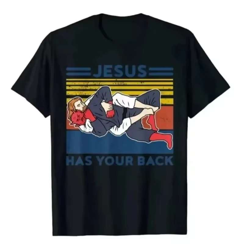

Jesus Has Your Back T Shirt Jiu Jitsu BJJ MMA Graphic Tees 100% Cotton 2026 New Men Women Unisex Oversized Harajuku Casual Tops