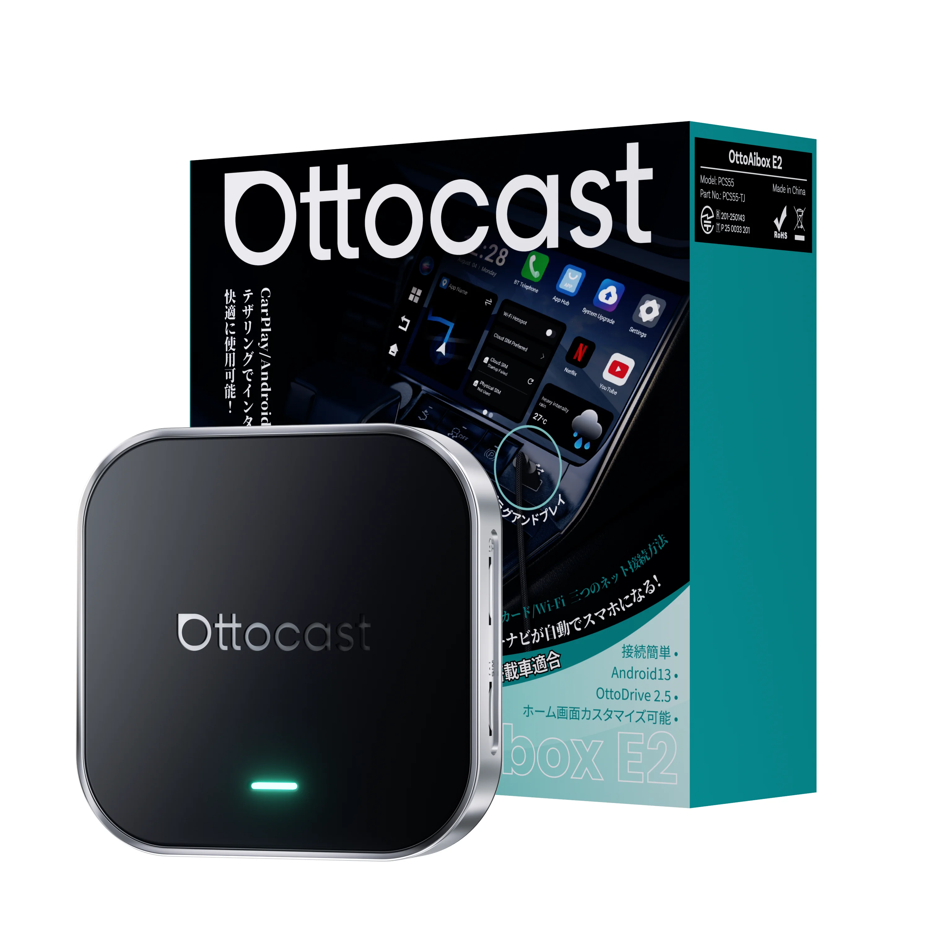 

Ottocast E2 CarPlay Ai Box Wireless Android Auto CarPlay Android 13 TV Video Car Accessories Smart Integrated Adapter 64GB ROM