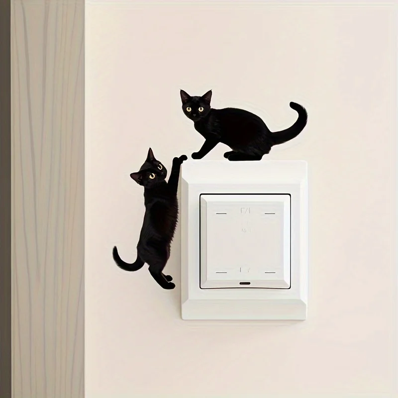 1pc Black Cat Themed Switch Decor Wall Decal with Cute Kitten, Self-Adhesive Sticker,Suitable for LivingRoom,Bedroom,Study