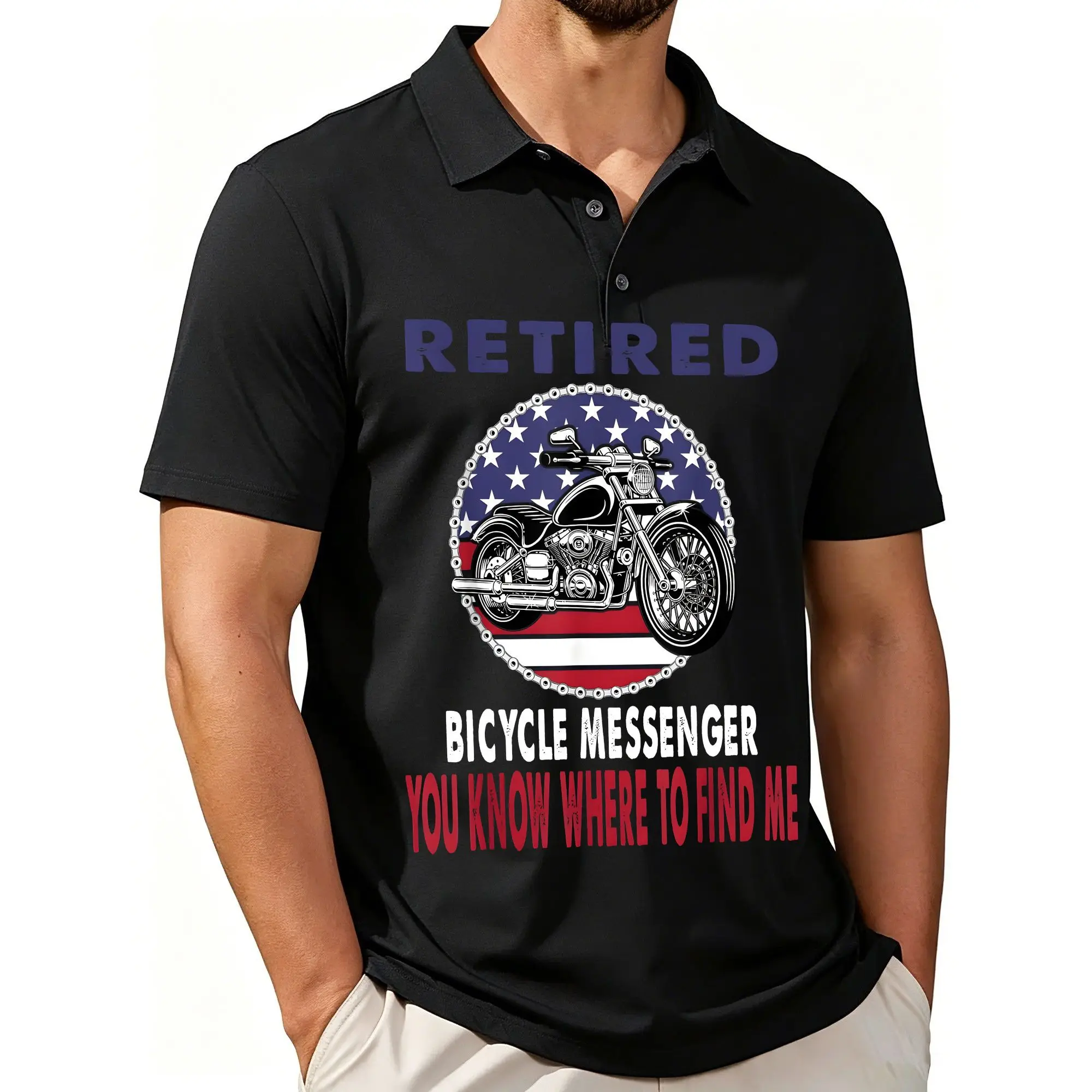 Men's Polo Shirt: Former Bicycle Delivery Rider, Now a Motorcycle Rider. Casual and Comfortable, with a Fitted Cut