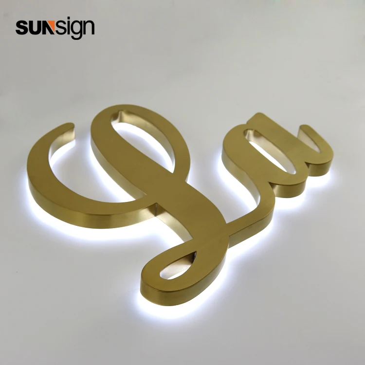 Hot sale led backlit logo dekorasi dinding logam huruf stainless steel backlit tanda