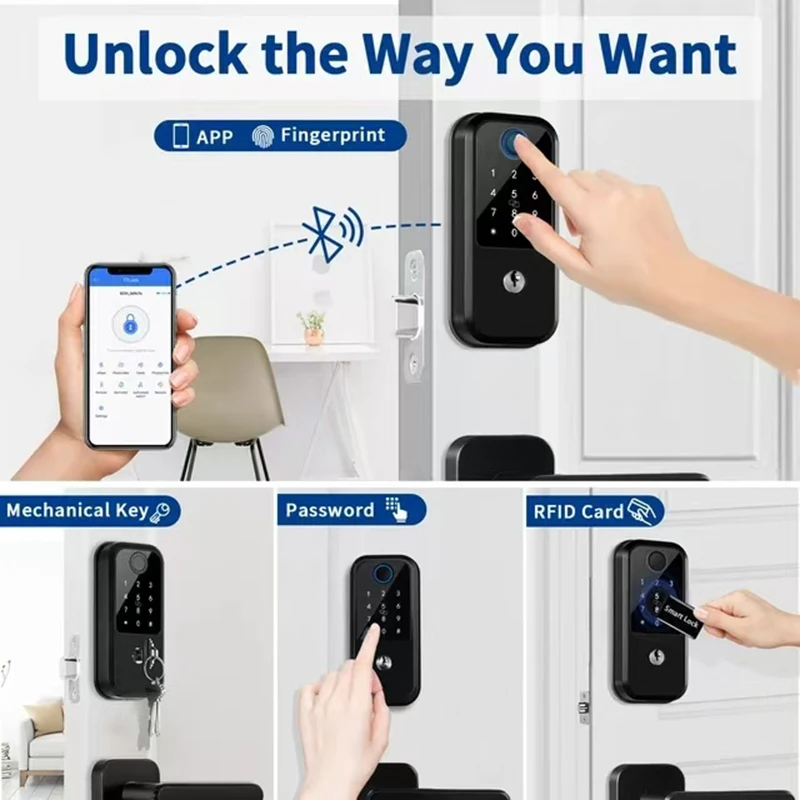 TTlock Bluetooth Smart Deadbolt Lock Fingerprint Keyless Entry Door Lock Digital Code Electronic Lock With APP Remote Control