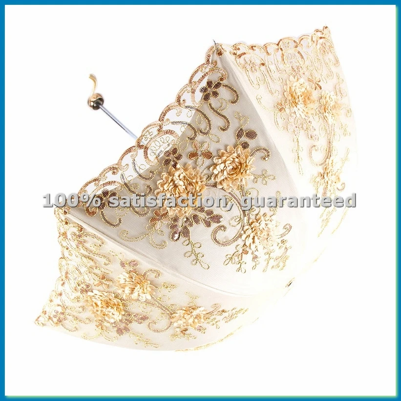 

Кружевной складной зонт от солнца с 3D-вышивкой цветов, уличный зонт для лета, свадебный зонт с цветами E