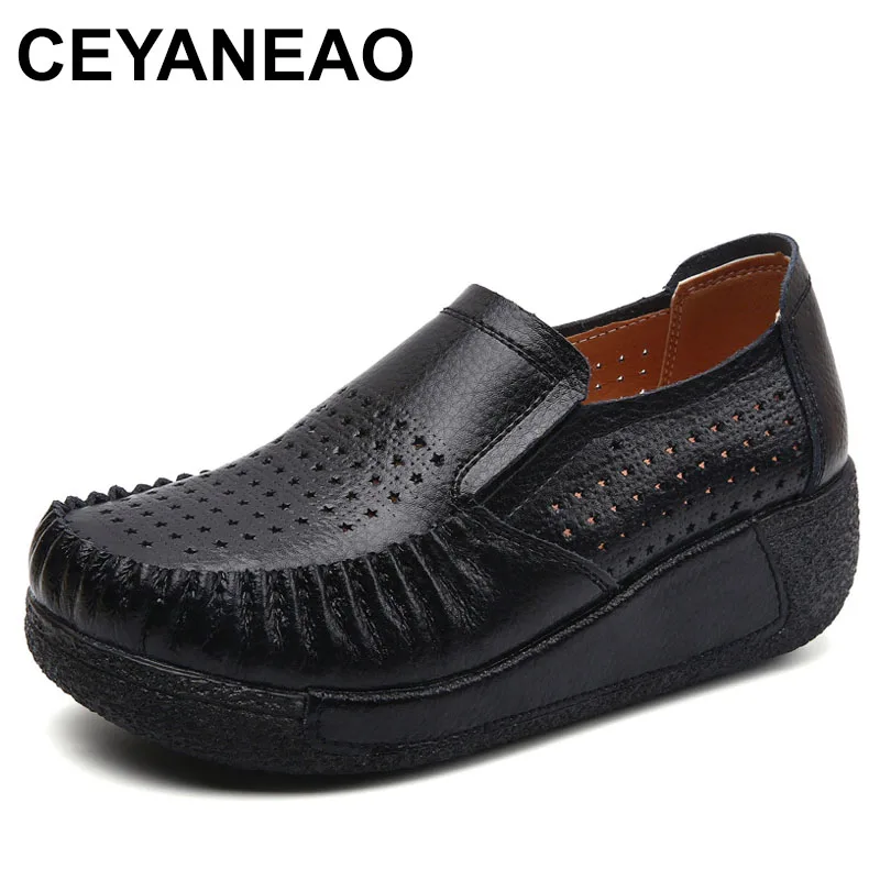 

2025 New Fashion Women Flat Shoes Comfortable Casual Shoes Hollow Out Breathable Leather Sneakers Size 41 Zapatillas Femeninas