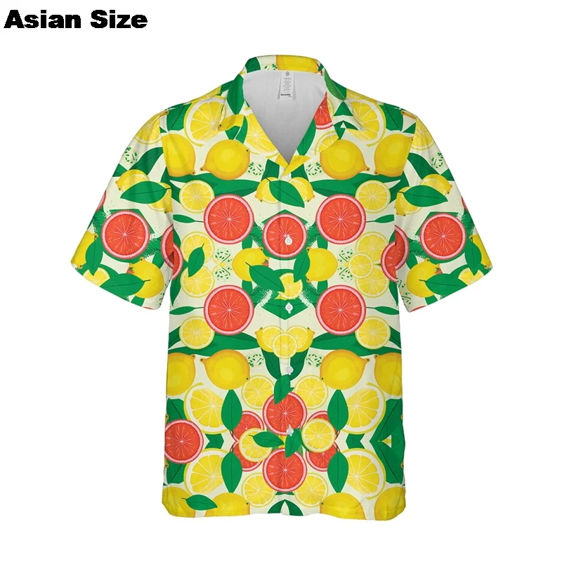 Lemon Tropical Men's Resort Hawaiian 3D Printed Shirt Button Up Short Sleeve Tee Summer Beach Shirt Vacation Daily Wear Blouses