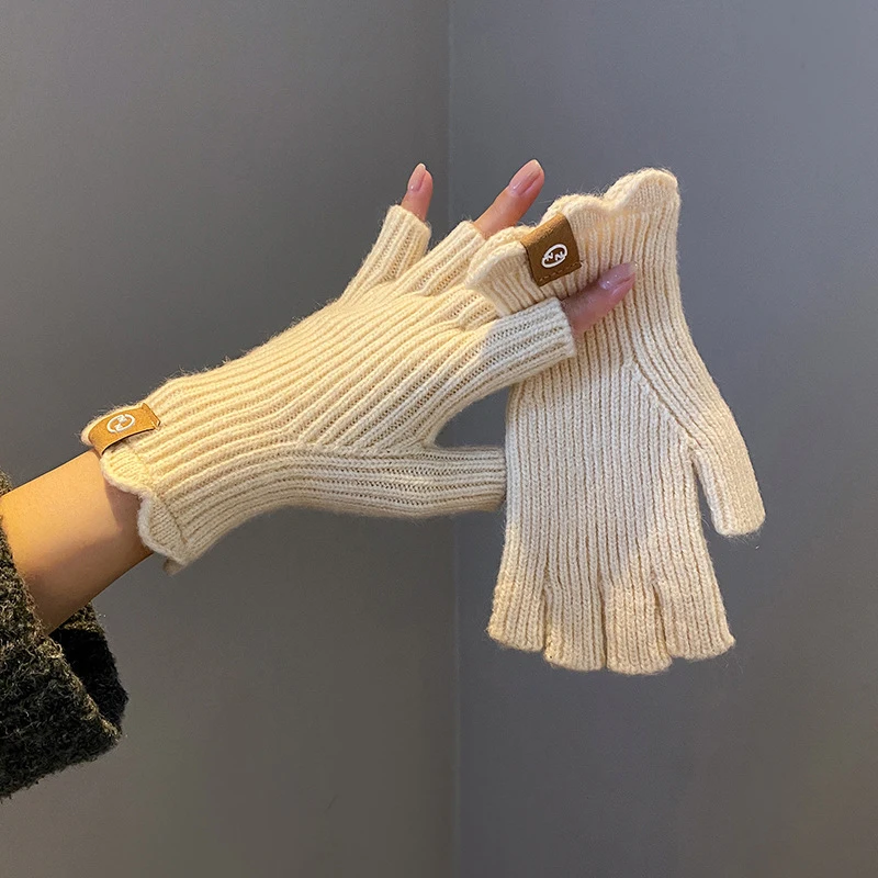 2026 New Mink Fleece Half Finger Gloves for Women's Soft Winter Warm Luxury Solid Color Plush Knitted Fingerless Gloves Mitten