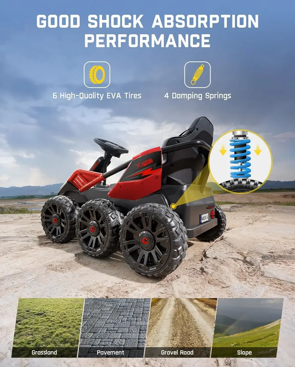 24V Ride on Toys for Big Kids, Six Eva Wheels UTV, 4x75W 5.9MPH Powerful Electric Car, 4WD/2WD Switch