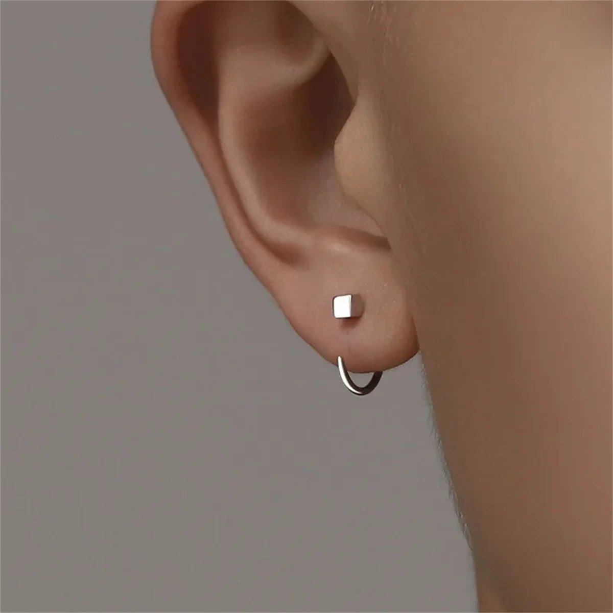 2pcs Vintage Minimalist Square Stud Earrings for Teens,Stainless Steel Tragus Cartilage Helix Ear Piercing Jewelry