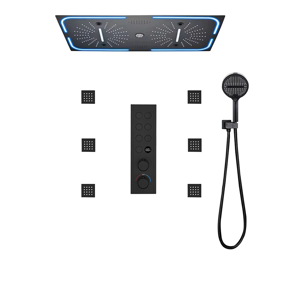 

M Boenn 7 Functions Couples Shower Set 700*350 mm 64-Color Ambient Lighting Shower Head Bathroom Faucet Thermostat Divider Mixer