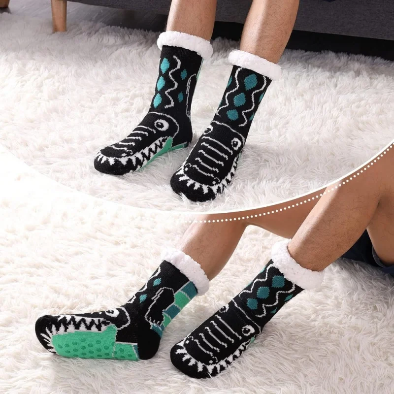 جوارب منزلية دافئة للرجال والنساء في الأماكن المغلقة، جوارب شتوية مع وسادة كعب سميكة للطقس البارد