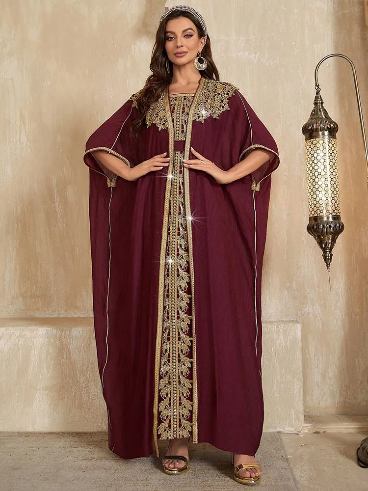 Eid Muslim Party Dress for Women Ramadan Abaya 2 Piece Set Long Robe Morocco Kaftan Vestidos Largos Dubai Jalabiya Kebaya Gown