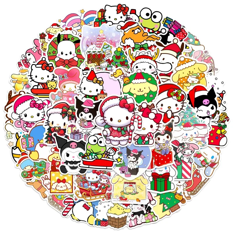 10/30/50PCS Kawaii Christmas Cartoon Stickers Cute Hello Kitty Kuromi Sticker Toy Luggage Laptop Guitar Bike Sanrio Decals Gift