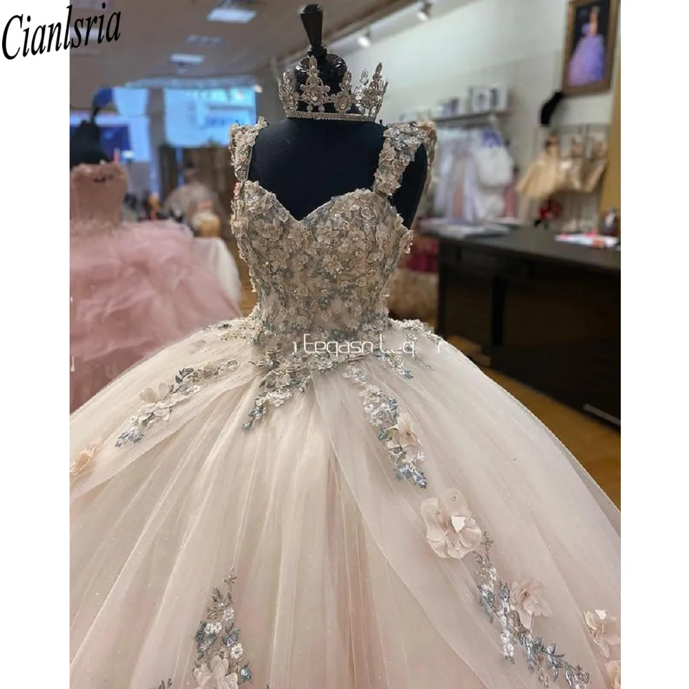 Marfim princesa quinceanera vestido 2022 vestido de baile rendas 3d feito à mão flores festa doce 16 vestido concurso vestidos de 15 años baile