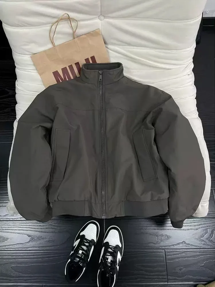 

American Sle ort Padded oulder Men's Jaet Autumn Winter Heavy Design High-End Feel Cleanfit Stand Collar Flight Jae...