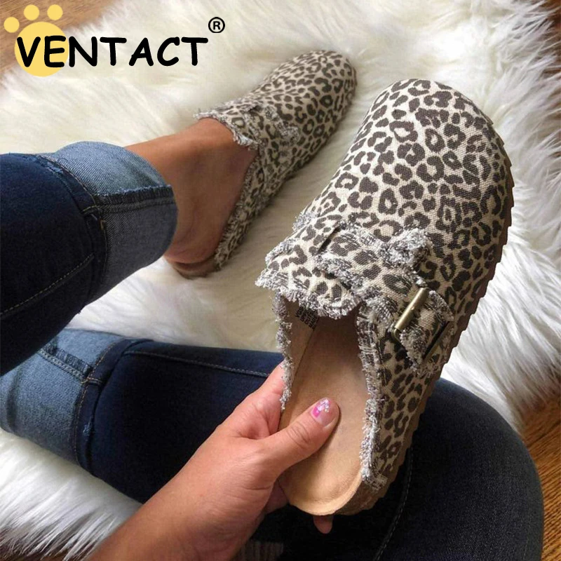 VENTACT 2023 New Classic Women Closed Toe Cork Sandals Slippers Ladies Leopard Cork Slippers Camo Mule Clogs Shoes Flats