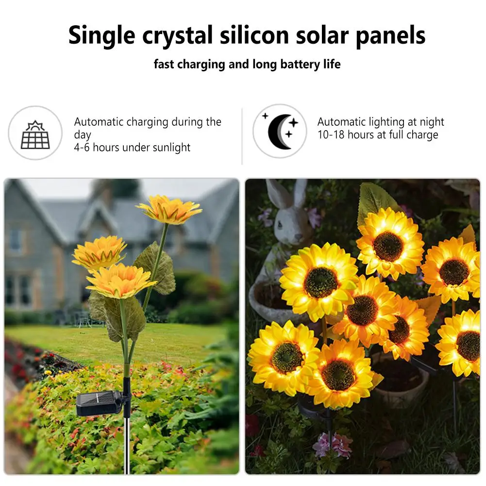 3 pcs LED Solar Simulation Sunflowers Solar LED Light Garden Yard Lawn Night Lamp Landscape Garden Home Decoration Flowers light