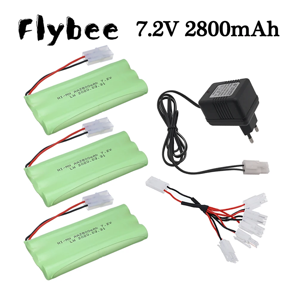 Upgrade 2800mAh NiMH 7.2V Battery + 7.2V Charger For Rc Toy Cars Boats Guns Ni-MH 6*AA 7.2v Rechargeable Battery Tamiya Plug