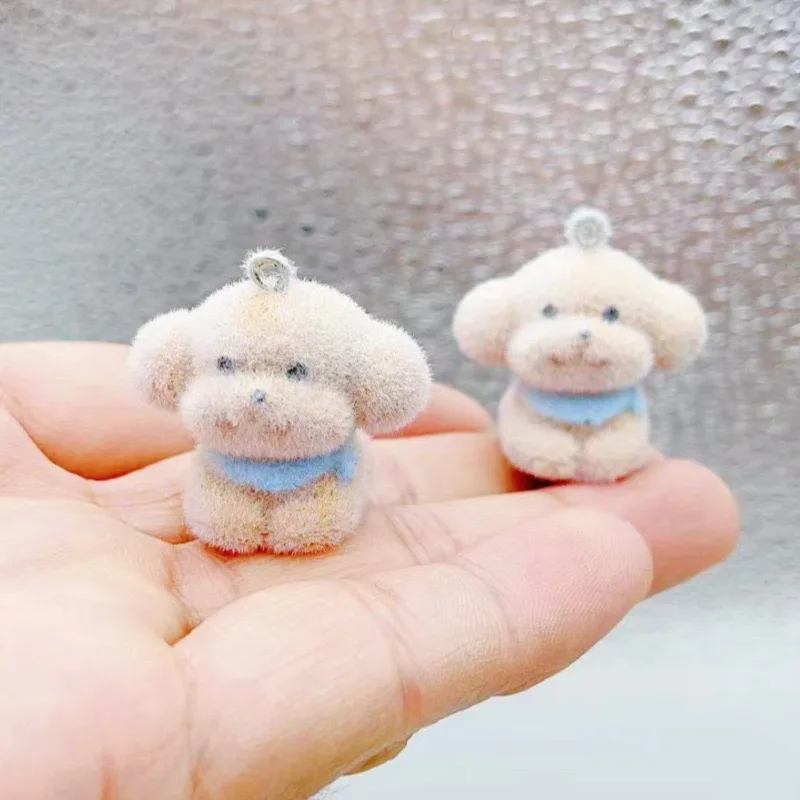 10pcs Flocked Dog Cartoon 3D Animal Little Koji Teddy Golden Hair Car Keychain Bag Decoration DIY view 4