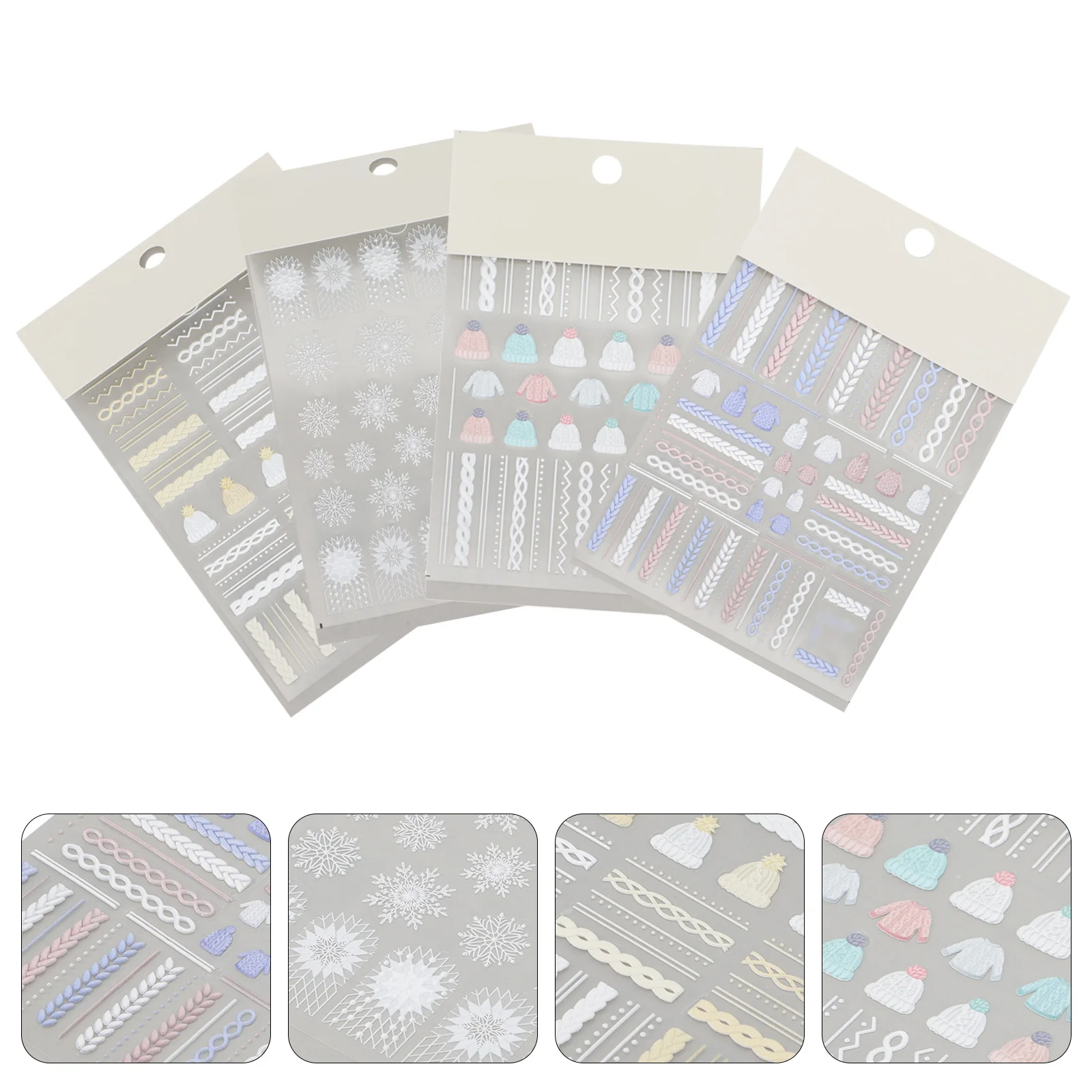 4Sets Xmas Nail Art Stickers Snowflake Sweater Pattern Manicure DIY Decorative Nail Decals Manicure DIY Stickers
