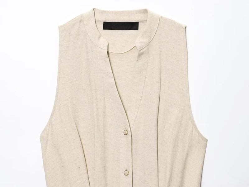 Jenny & Dave vestido perezoso de algodón y lino de estilo francés con cinturón minimalista para ir al trabajo ocio vestido Midi sin mangas vestido sin mangas Wo