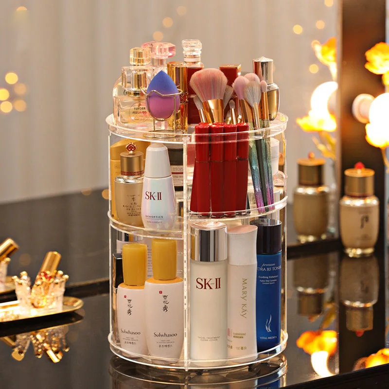 Organisateur de maquillage rotatif à 360 degrés en acrylique transparent, grande capacité, boîte de rangement cosmétique multi-niveaux, pour produits de beauté, parfums et pinceaux