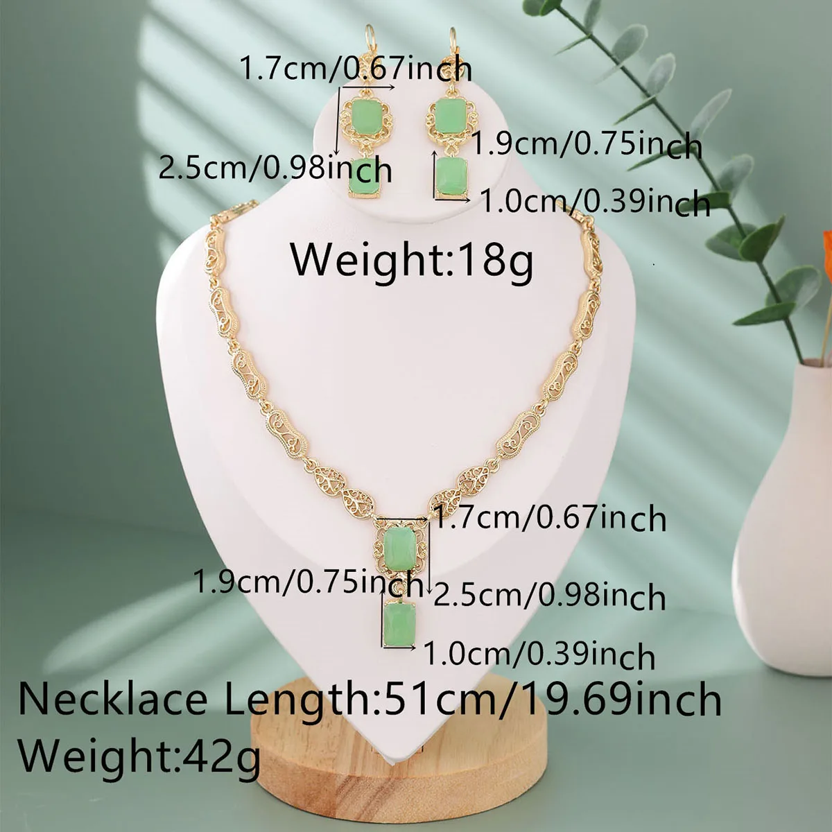 Marokkanischer Stil Halsketten- und Ohrring-Set Luxuriöser Glänzender Rot-Grüner Kristall Quadratischer Anhänger Halskette Statement-Schmuck – Detail 1