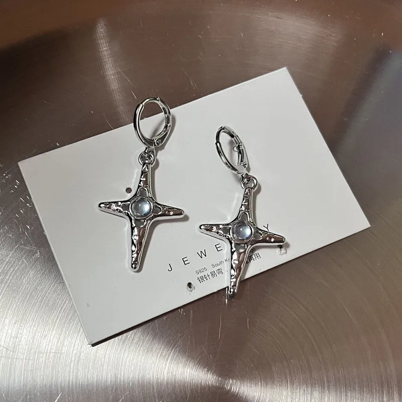 Y2K Metal Stars Drop Pendant Earring for Women Girl Silver Color Exquisite Rhinestone Asterism Punk Jewelry Party Accessories