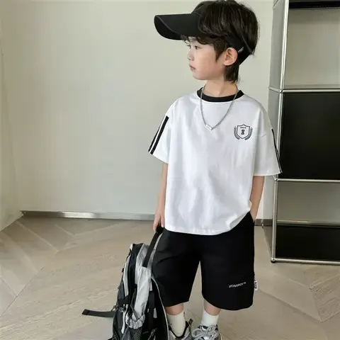 남아용 스포츠 반팔 티셔츠, 순면 반팔, 트렌디 상의, 한국 에디션, 2024 여름 신상