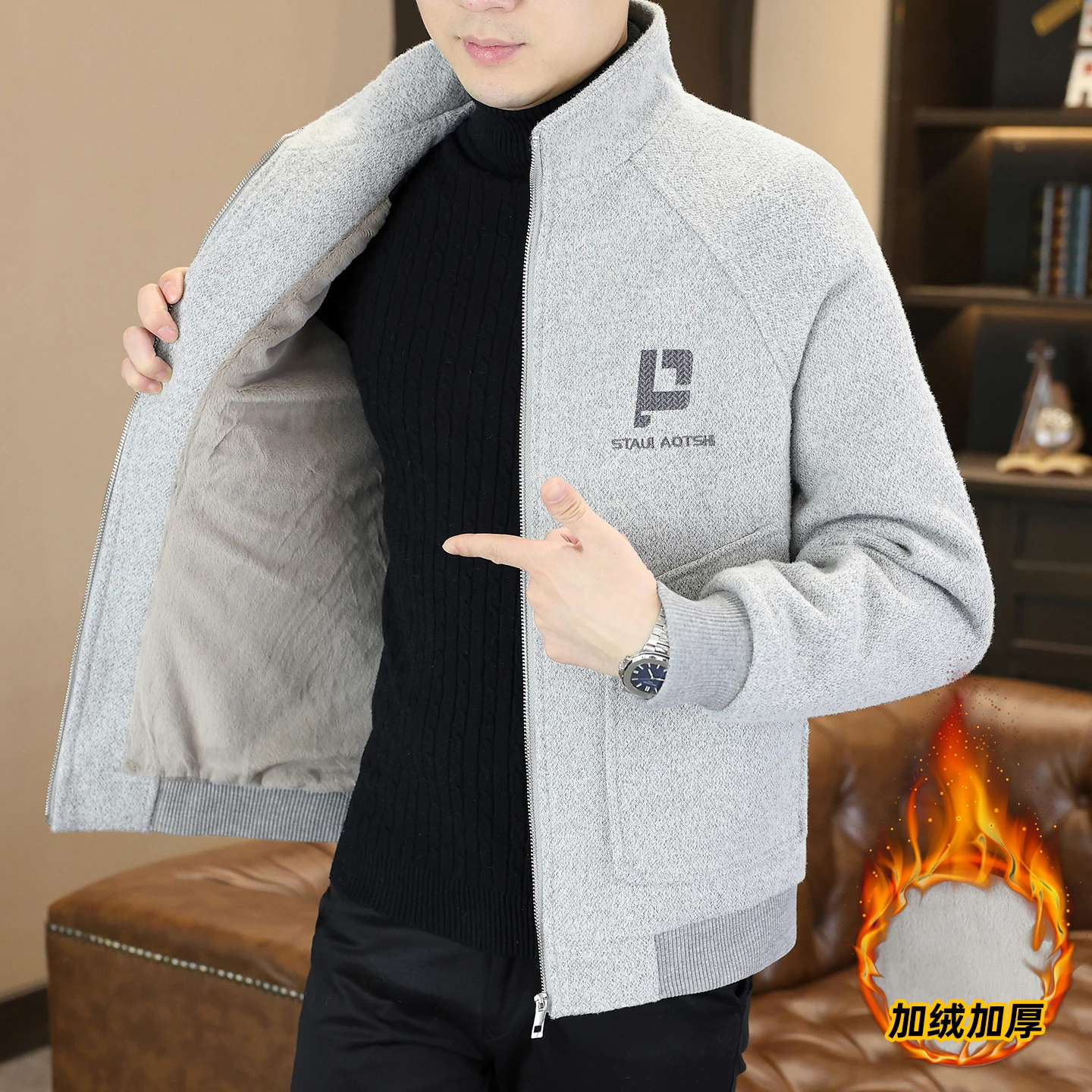 

Autumn Winter Thick Woolen Coat Men Velvet Warm Casual Jackets Male Trendy Business Wool Blends Jacket Windproof Overcoat