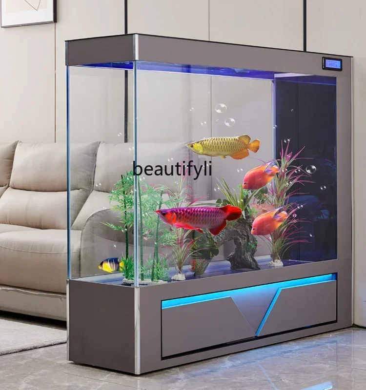 new Super White Glass Fish Tank Living Room Partition Screens Ecological Aquarium Change Water Floor Self-Circulation ss 8617